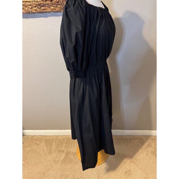 Gap Midi Dress M Medium Black Puff Sleeve Pockets Cotton Poplin A Line Washable - Picture 4 of 11